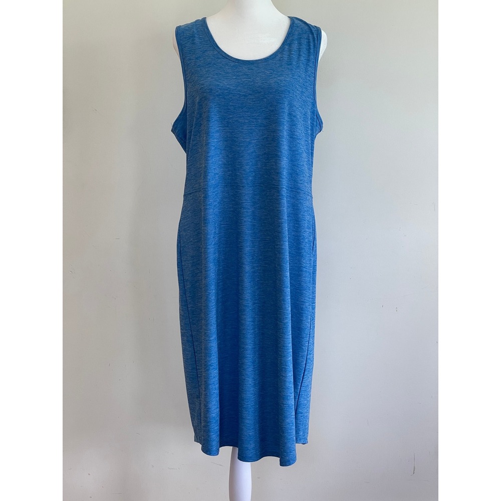Duluth Trading Co Womens Blue Space Dye Sleeveless Scoop Neck Midi Dress Large